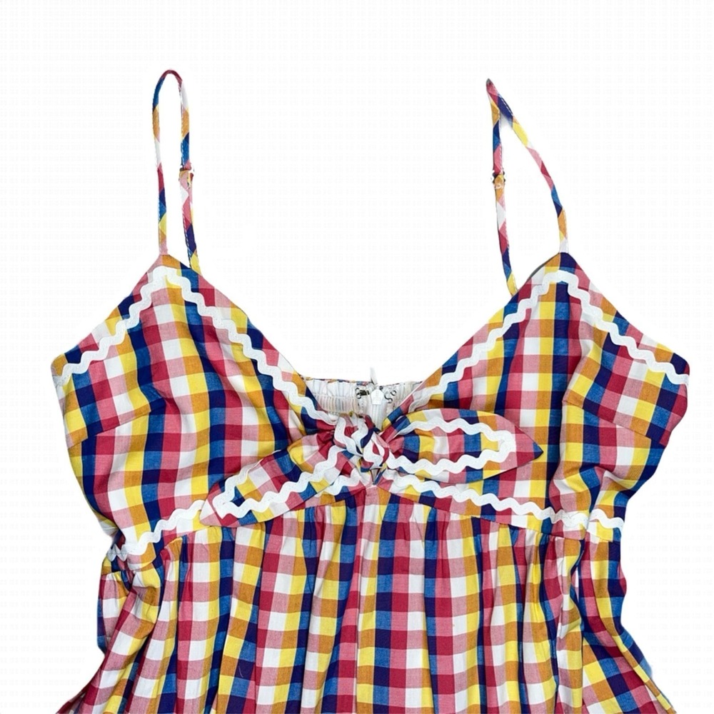 English Factory Puff Sleeve Mini Dress Womens M Medium Gingham Plaid Colorful - Picture 4 of 12